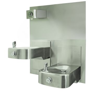 Haws 1117L 14 Gauge Hi-Lo SS, Satin Finish, Integral Bowl and Trap, Steel In-wall Mounting Plate w/Bottle Filler