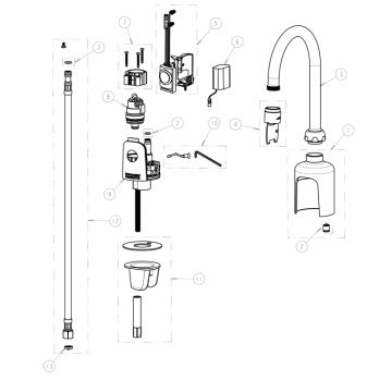 Chicago 116.103.AB.1 Hytronic Gooseneck Sensor Faucet Parts Breakdown