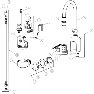 Chicago 116.104.21.1 Hytronic Wall-Mount Gooseneck Sensor Faucet Parts Breakdown