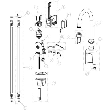 Chicago 116.113.AB.1 Hytronic Gooseneck Sensor Faucet Parts Breakdown