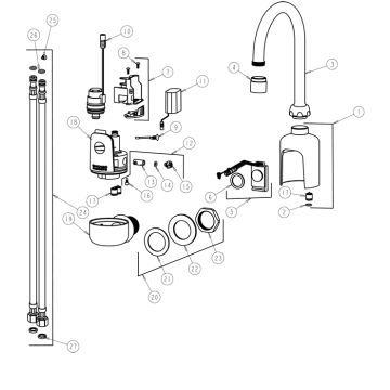 Chicago 116.114.21.1 Hytronic Wall-Mount Gooseneck Sensor Faucet Parts Breakdown