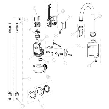 Chicago 116.124.AB.1 Hytronic Wall-Mount Gooseneck Sensor Faucet Parts Breakdown