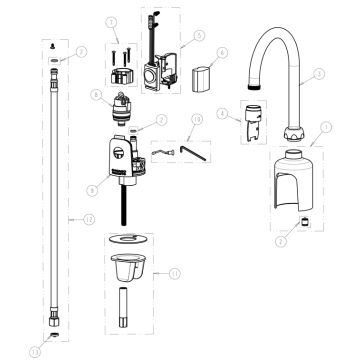 Chicago 116.203.AB.1 Hytronic Gooseneck Sensor Faucet Parts Breakdown
