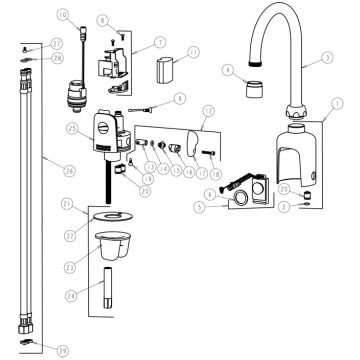 Chicago 116.223.21.1 Hytronic Gooseneck Sensor Faucet Parts Breakdown