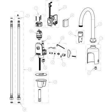 Chicago 116.223.AB.1 Hytronic Gooseneck Sensor Faucet Parts Breakdown