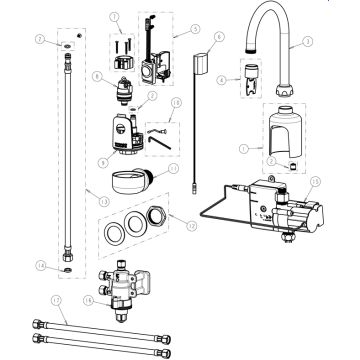 Chicago 116.924.AB.1 Hytronic Wall-Mount Gooseneck Sensor Faucet Parts Breakdown