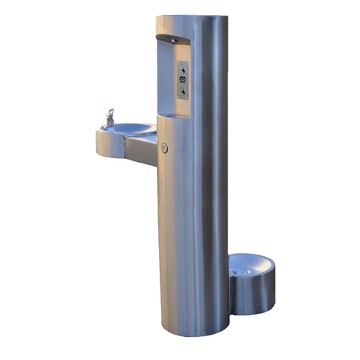 Murdock GYM74 Outdoor Pedestal Bottle Filler with Barrier-Free Drinking Fountain with Pet Bowl- Stainless Steel