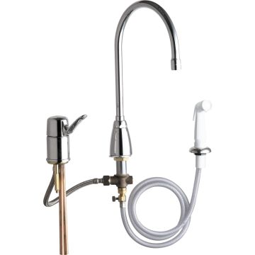Chicago 2304-ABCP Single Lever Hot and Cold Water Mixing Sink Faucet with Side Spray