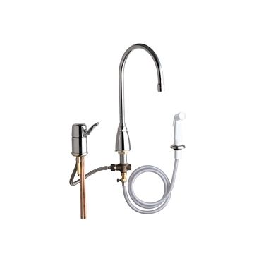 Chicago 2304-E35ABCP Single Lever Hot and Cold Water Mixing Sink Faucet with Side Spray