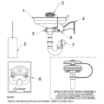 Haws 7260B/7260BT/7270B/7270BT Eye/Face Wash Parts Breakdown