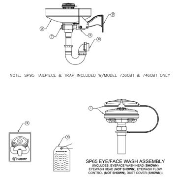 Haws 7360B/7360BT/7460B/7460BT Eye/Face Wash Parts Breakdown