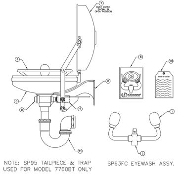 Haws 7760B/7760BT Eye/Face Wash Parts Breakdown
