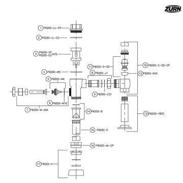 Zurn MetroFlush Flush Valve Parts Breakdown