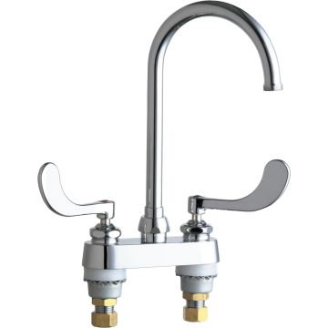 Chicago 895-317GN2AABCP E-Cast Sink Faucet, Gooseneck Spout, Indexed Wristblade Handles, Quaturn Operating Cartridges
