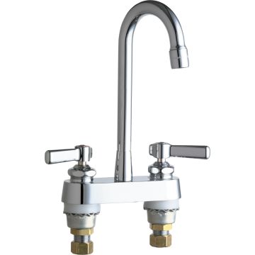 Chicago 895-RGD1ABCP E-Cast Sink Faucet, Rigid Gooseneck Spout, 2.2 GPM Softflo Aerator, Indexed Lever Handles, Quaturn Operating Cartridges