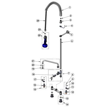 T&S Brass B-0123-A-B08 Series Pre-Rinse Parts Breakdown