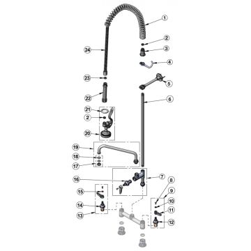 T&S Brass Spring Hose Pre-Rinse w/ Add-on Faucet Parts Breakdown