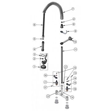 T&S Brass Spring Hose Pre-Rinse Parts Breakdown