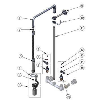 T&S Brass Overhead Swivel-Arm Low-Flow Pre-Rinse Parts Breakdown