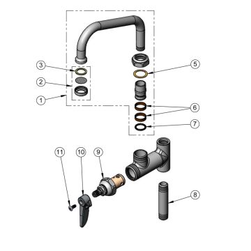 T&S Brass B-0155 6" Add-On Faucet Parts Breakdown