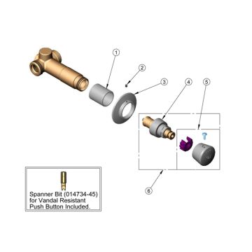 T&S Brass B-1029 Concealed Straight Slow Self-Closing Valve Parts Breakdown