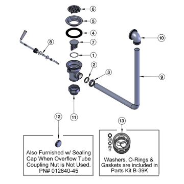 T&S Brass Twist Waste w/ Overflow Parts Breakdown