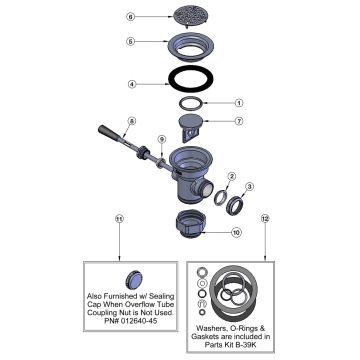 T&S Brass Lever Waste Less Overflow Parts Breakdown