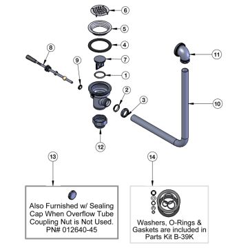 T&S Brass Lever Waste w/ Overflow Parts Breakdown