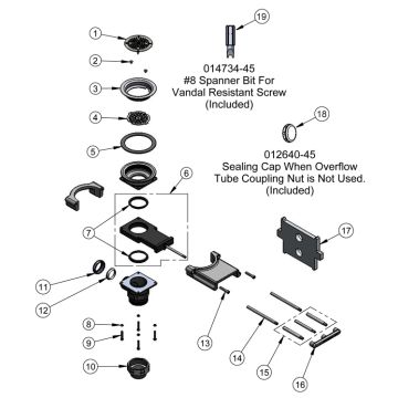 T&S Brass Modular Waste Less Overflow Parts Breakdown