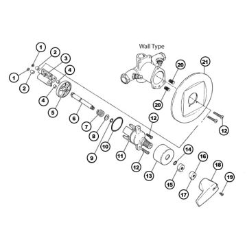 Bradley Equa-Flo Wall Shower Valve (Prior to March 2002) Parts Breakdown