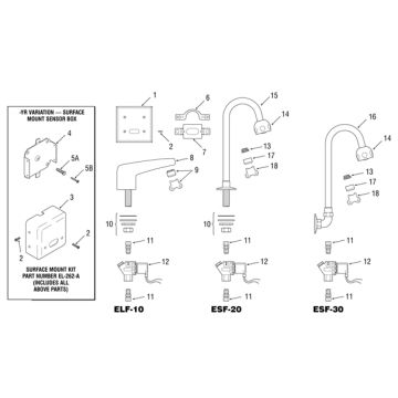 Sloan Optima(R) ELF-10/ESF-20/ESF-30 Faucet Parts Breakdown