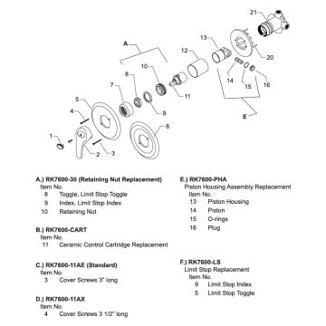 Zurn Z7600 Temp-Gard II Shower Valve Parts Breakdown